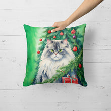 Load image into Gallery viewer, British Longhair Cat By the Christmas Tree Throw Pillow