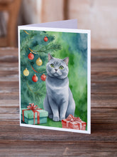 Load image into Gallery viewer, British Shorthair Cat By the Christmas Tree Greeting Cards - Blank Note Cards – 8-Pack of Artist-Designed Cards with Envelopes