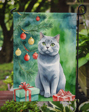 Load image into Gallery viewer, British Shorthair Christmas Garden Flag - Cat by the Christmas Tree - Cat-Themed Holiday Yard Decor