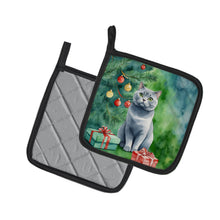 Load image into Gallery viewer, British Shorthair Cat By the Christmas Tree Pot Holders - Set of 2 Decorative Kitchen Helpers | Made in the USA