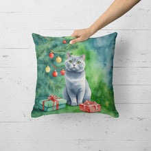 Load image into Gallery viewer, British Shorthair Cat By the Christmas Tree Throw Pillow