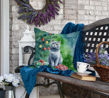 Load image into Gallery viewer, British Shorthair Cat By the Christmas Tree Throw Pillow