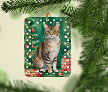 Load image into Gallery viewer, California Spangled Cat By the Christmas Tree Porcelain Ornament