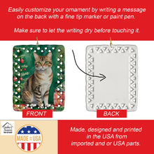 Load image into Gallery viewer, California Spangled Cat By the Christmas Tree Porcelain Ornament
