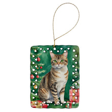Load image into Gallery viewer, California Spangled Cat By the Christmas Tree Porcelain Ornament