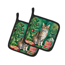 Load image into Gallery viewer, California Spangled Cat By the Christmas Tree Pot Holders - Set of 2 Decorative Kitchen Helpers | Made in the USA