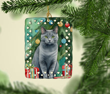 Load image into Gallery viewer, Chartreux Cat By the Christmas Tree Porcelain Ornament