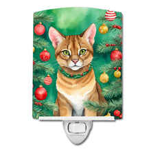 Load image into Gallery viewer, Chausie Cat By the Christmas Tree Ceramic Night Light