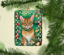 Load image into Gallery viewer, Chausie Cat By the Christmas Tree Porcelain Ornament