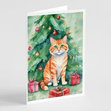 Load image into Gallery viewer, Cheetoh Cat By the Christmas Tree Greeting Cards - Blank Note Cards – 8-Pack of Artist-Designed Cards with Envelopes