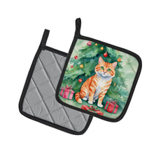 Load image into Gallery viewer, Cheetoh Cat By the Christmas Tree Pot Holders - Set of 2 Decorative Kitchen Helpers | Made in the USA