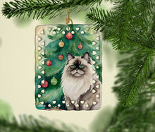 Load image into Gallery viewer, Colorpoint Longhair Cat By the Christmas Tree Porcelain Ornament