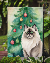 Load image into Gallery viewer, Colorpoint Longhair Christmas Garden Flag - Cat by the Christmas Tree - Cat-Themed Holiday Yard Decor