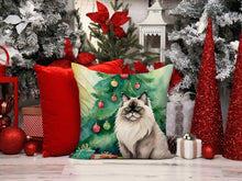 Load image into Gallery viewer, Colorpoint Longhair Cat By the Christmas Tree Throw Pillow