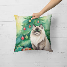 Load image into Gallery viewer, Colorpoint Longhair Cat By the Christmas Tree Throw Pillow