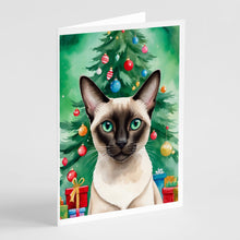 Load image into Gallery viewer, Colorpoint Shorthair Cat By the Christmas Tree Greeting Cards - Blank Note Cards – 8-Pack of Artist-Designed Cards with Envelopes