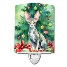 Load image into Gallery viewer, Cornish Rex Cat By the Christmas Tree Ceramic Night Light