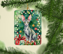 Load image into Gallery viewer, Cornish Rex Cat By the Christmas Tree Porcelain Ornament