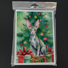 Load image into Gallery viewer, Cornish Rex Cat By the Christmas Tree Greeting Cards - Blank Note Cards – 8-Pack of Artist-Designed Cards with Envelopes