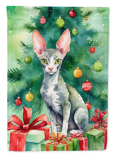 Load image into Gallery viewer, Cornish Rex Christmas Garden Flag - Cat by the Christmas Tree - Cat-Themed Holiday Yard Decor