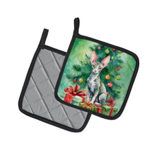 Load image into Gallery viewer, Cornish Rex Cat By the Christmas Tree Pot Holders - Set of 2 Decorative Kitchen Helpers | Made in the USA