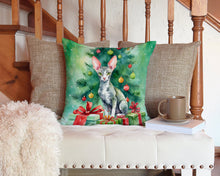 Load image into Gallery viewer, Cornish Rex Cat By the Christmas Tree Throw Pillow - 14x14 Decorative Pillow – Art for Your Home &amp; Patio
