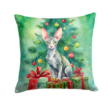 Load image into Gallery viewer, Cornish Rex Cat By the Christmas Tree Throw Pillow - 14x14 Decorative Pillow – Art for Your Home &amp; Patio
