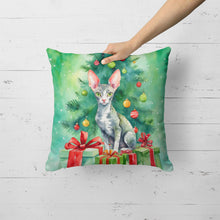 Load image into Gallery viewer, Cornish Rex Cat By the Christmas Tree Throw Pillow