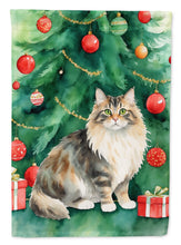 Load image into Gallery viewer, Cymric Christmas Garden Flag - Cat by the Christmas Tree - Cat-Themed Holiday Yard Decor