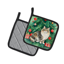 Load image into Gallery viewer, Cymric Cat By the Christmas Tree Pot Holders - Set of 2 Decorative Kitchen Helpers | Made in the USA