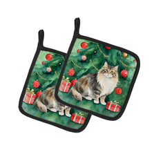 Load image into Gallery viewer, Cymric Cat By the Christmas Tree Pot Holders - Set of 2 Decorative Kitchen Helpers | Made in the USA