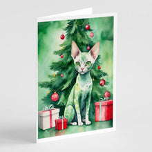 Load image into Gallery viewer, Devon Rex Cat By the Christmas Tree Greeting Cards - Blank Note Cards – 8-Pack of Artist-Designed Cards with Envelopes