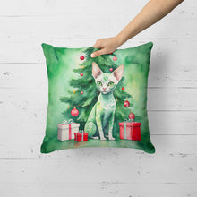 Load image into Gallery viewer, Devon Rex Cat By the Christmas Tree Throw Pillow