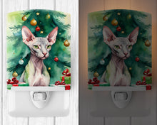 Load image into Gallery viewer, Donskoy Don Sphynx Cat By the Christmas Tree Ceramic Night Light