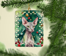 Load image into Gallery viewer, Donskoy Don Sphynx Cat By the Christmas Tree Porcelain Ornament