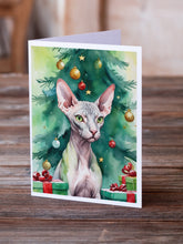 Load image into Gallery viewer, Donskoy Don Sphynx Cat By the Christmas Tree Greeting Cards - Blank Note Cards – 8-Pack of Artist-Designed Cards with Envelopes
