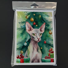 Load image into Gallery viewer, Donskoy Don Sphynx Cat By the Christmas Tree Greeting Cards - Blank Note Cards – 8-Pack of Artist-Designed Cards with Envelopes