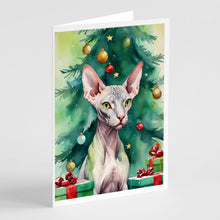 Load image into Gallery viewer, Donskoy Don Sphynx Cat By the Christmas Tree Greeting Cards - Blank Note Cards – 8-Pack of Artist-Designed Cards with Envelopes