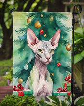 Load image into Gallery viewer, Donskoy Don Sphynx Christmas Garden Flag - Cat by the Christmas Tree - Cat-Themed Holiday Yard Decor
