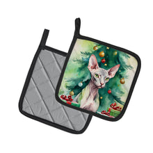 Load image into Gallery viewer, Donskoy Don Sphynx Cat By the Christmas Tree Pot Holders - Set of 2 Decorative Kitchen Helpers | Made in the USA