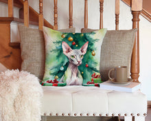 Load image into Gallery viewer, Donskoy Don Sphynx Cat By the Christmas Tree Throw Pillow - 14x14 Decorative Pillow – Art for Your Home &amp; Patio