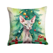Load image into Gallery viewer, Donskoy Don Sphynx Cat By the Christmas Tree Throw Pillow - 14x14 Decorative Pillow – Art for Your Home &amp; Patio