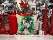 Load image into Gallery viewer, Donskoy Don Sphynx Cat By the Christmas Tree Throw Pillow
