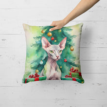 Load image into Gallery viewer, Donskoy Don Sphynx Cat By the Christmas Tree Throw Pillow
