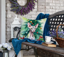Load image into Gallery viewer, Donskoy Don Sphynx Cat By the Christmas Tree Throw Pillow