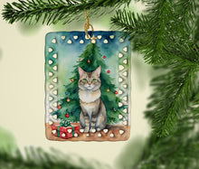 Load image into Gallery viewer, Dwelf Cat By the Christmas Tree Porcelain Ornament