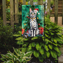 Load image into Gallery viewer, Egyptian Mau Christmas Garden Flag - Cat by the Christmas Tree - Cat-Themed Holiday Yard Decor
