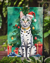 Load image into Gallery viewer, Egyptian Mau Christmas Garden Flag - Cat by the Christmas Tree - Cat-Themed Holiday Yard Decor