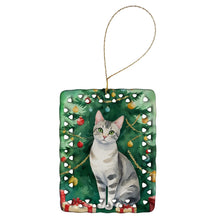 Load image into Gallery viewer, European Shorthair Cat By the Christmas Tree Porcelain Ornament
