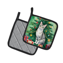 Load image into Gallery viewer, European Shorthair Cat By the Christmas Tree Pot Holders - Set of 2 Decorative Kitchen Helpers | Made in the USA